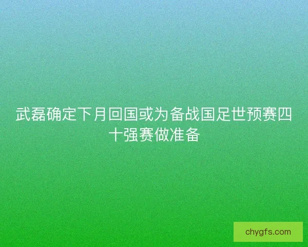 武磊确定下月回国或为备战国足世预赛四十强赛做准备